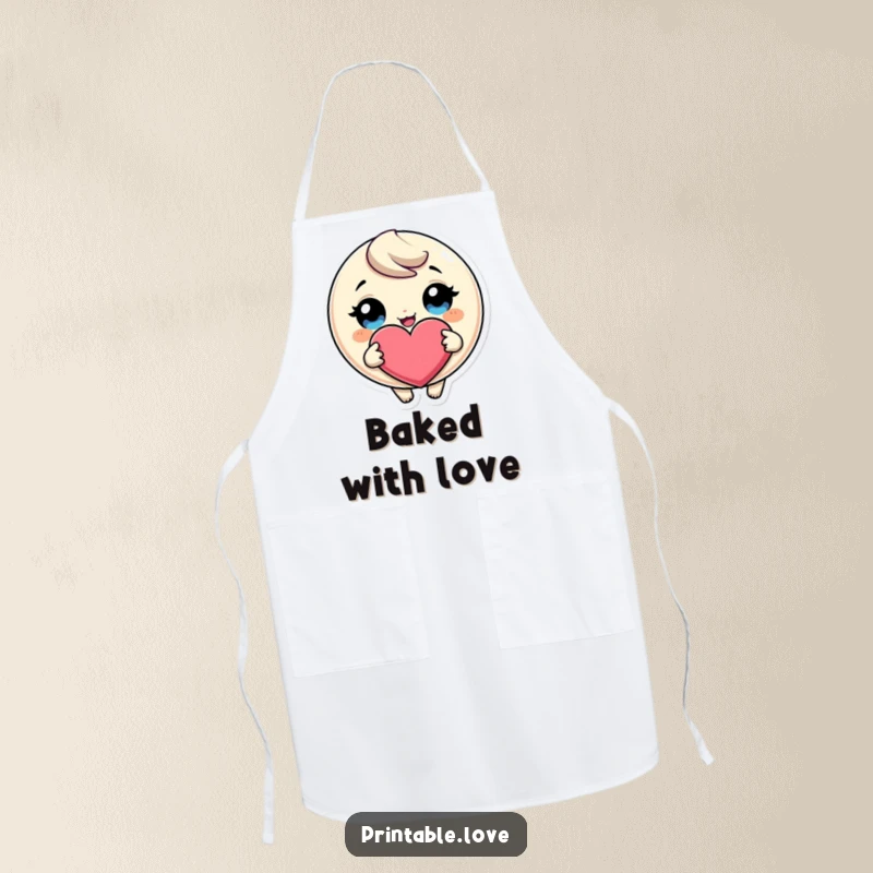 Funny Giggling Heart Apron: A cute character with big eyes giggles while holding a giant heart, adding humor to kitchen wear.