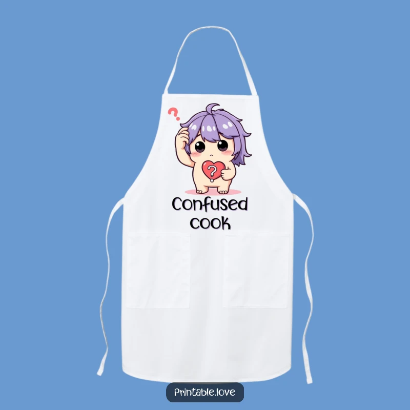 Funny Confused Character Apron: Quirky Kitchen Wear, Puzzled Heart Funny Gift