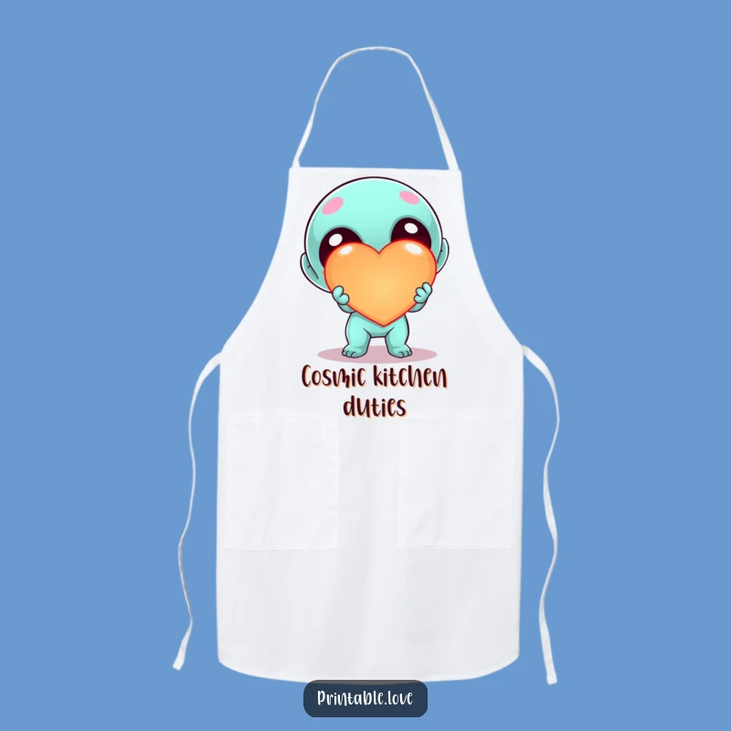Funny Kawaii Alien Heart Apron - Cute Sci-Fi Character Kitchen Gift