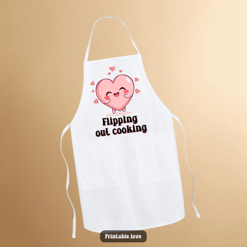 Funny heart character joyfully tumbling head over heels, printed on a functional kitchen apron.