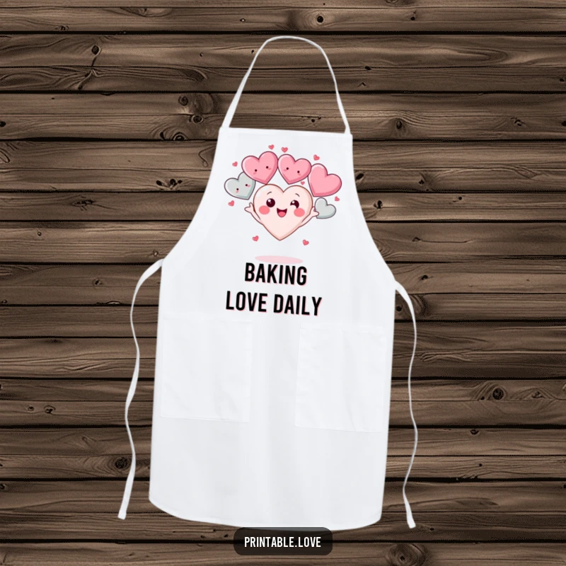Funny Kawaii Heart Apron: A cute heart character is shown juggling several smiling hearts, adding a playful and loving touch to kitchen wear.