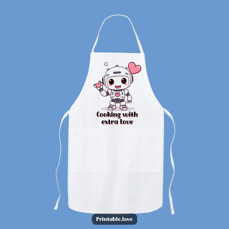 Funny Kawaii Robot Apron - Chef's Heart-Stealing Robot for Humorous Kitchen Adventures