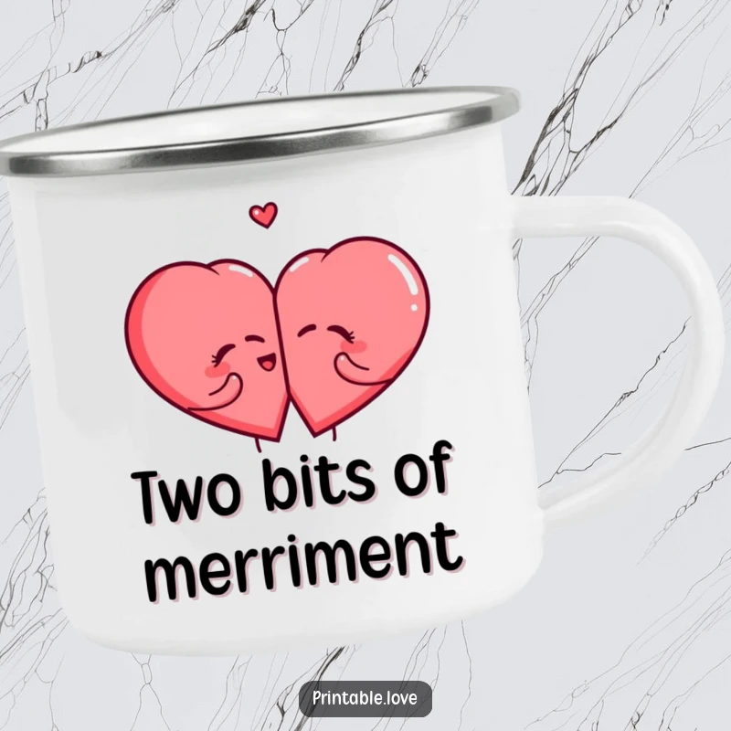 Funny Giggling Heart Camping Mug with two cute, laughing hearts splitting, perfect for rugged and humorous campers.