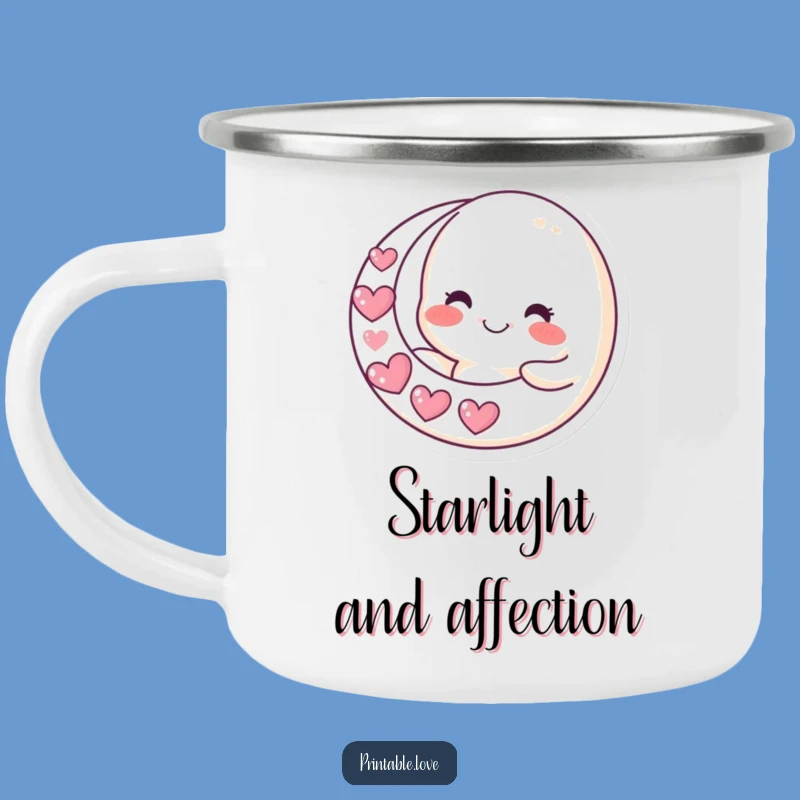 Funny Moon Camping Mug: Sip Starlight with Heart Crescent, Outdoor Night Gift