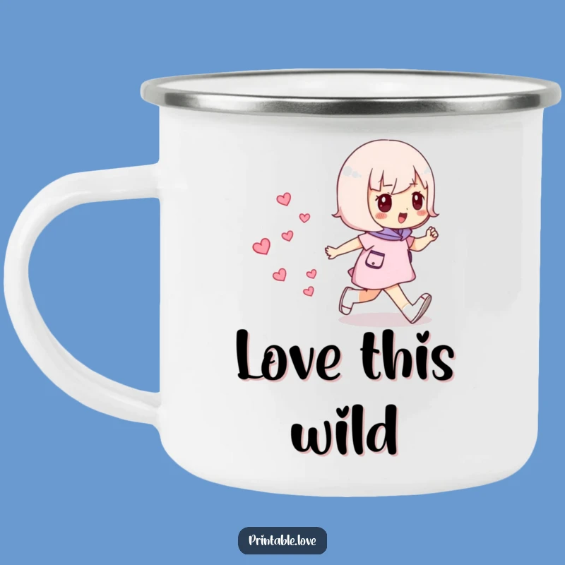Funny Striding Hearts Camping Mug: Confident Adventures, Love Trail!