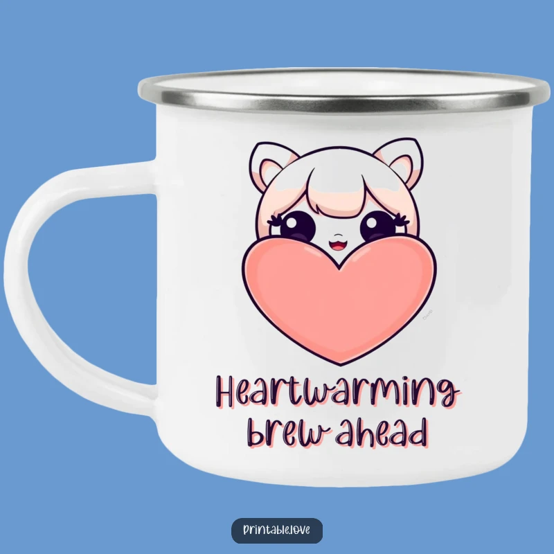 Funny Kawaii Heart Peek Camping Mug: Outdoor Character Charm - Rugged Funny Gift