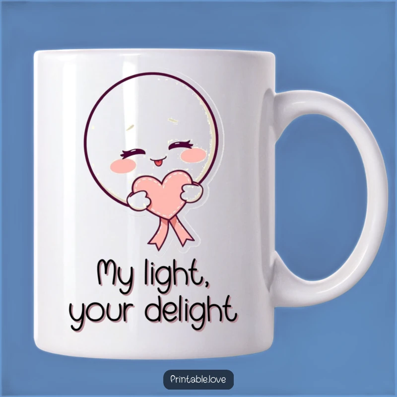Funny Kawaii Moon Mug: Mischievous Wink Heart Ribbon, Perfect Funny Gift