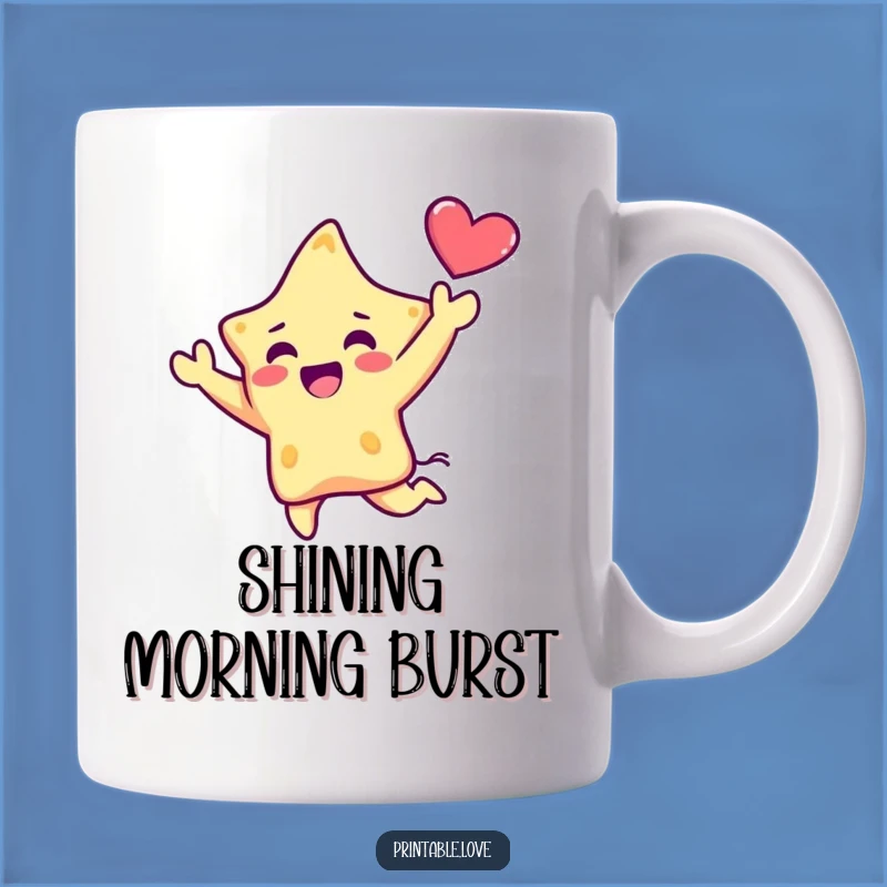Funny Kawaii Star Mug: Celebrate Joy with This Leaping Heart-Holding Character Gift