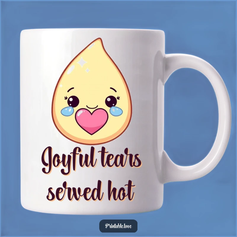 Funny Kawaii Tear Mug: Happy Sparkle Tears, Heart Shape, Perfect Funny Gift
