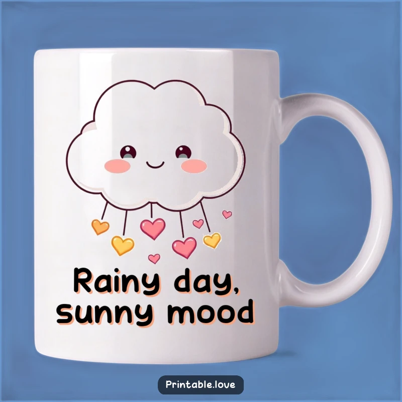Funny Smiling Cloud Mug: Heart Shower, Joyful Vibes, Perfect Funny Gift!
