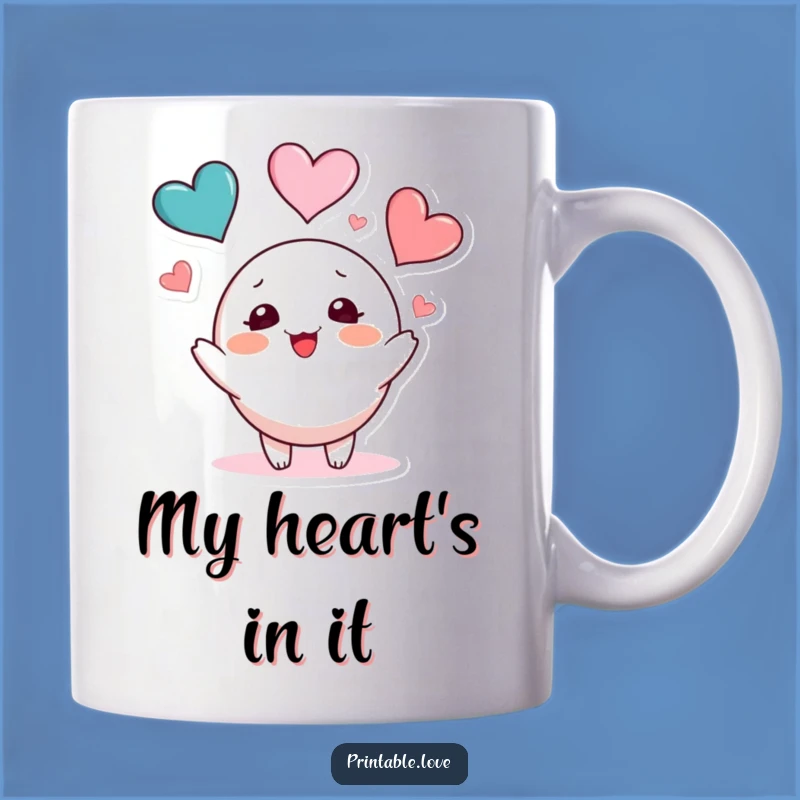Funny Blushing Character Mug: Heart Juggling Gift for Loving Souls