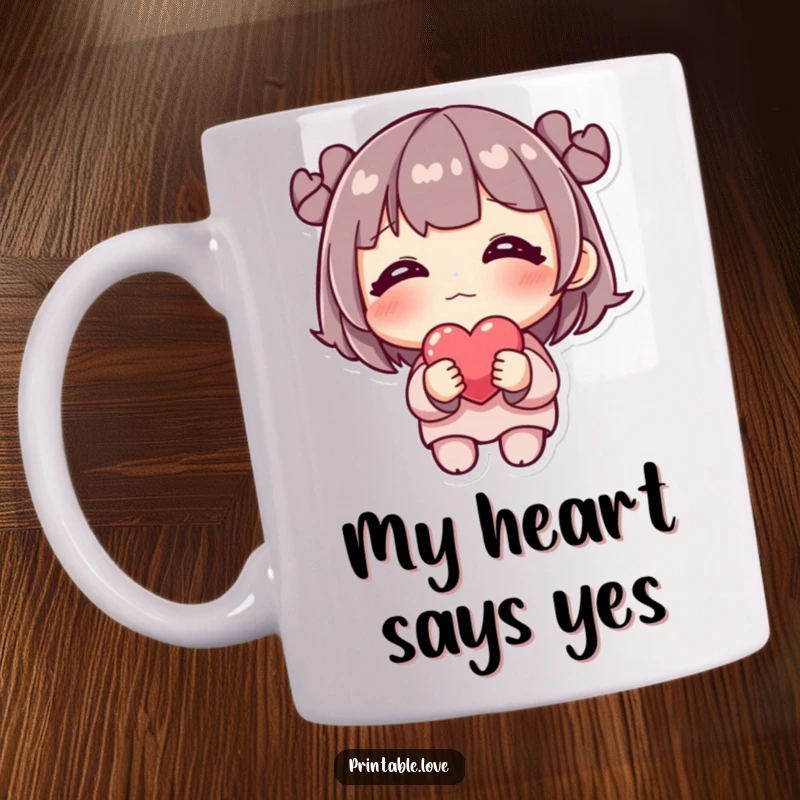 Funny Mug: A shy character blushes intensely, holding a single delicate heart with a sweet, bashful expression.