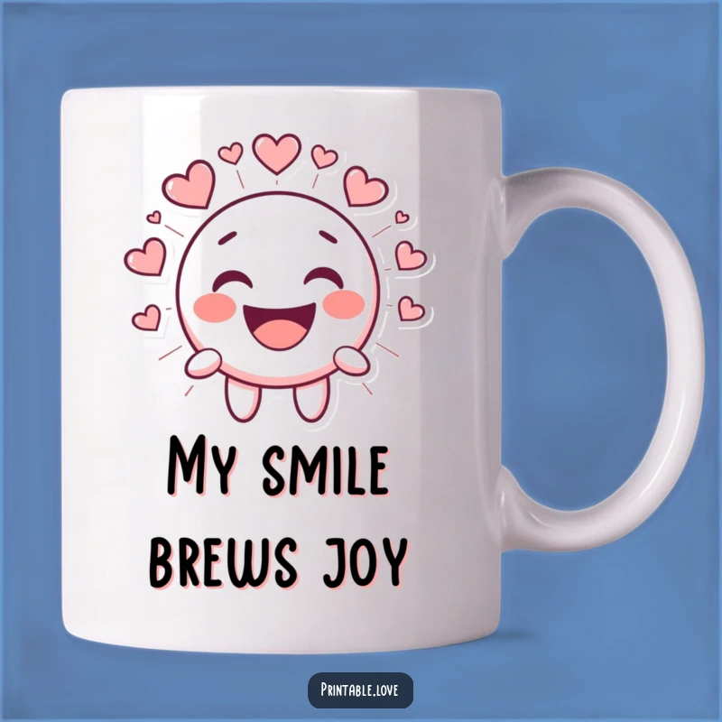 Funny Kawaii Smiley Face Mug - Laughing Character Heart Design Cute Gift