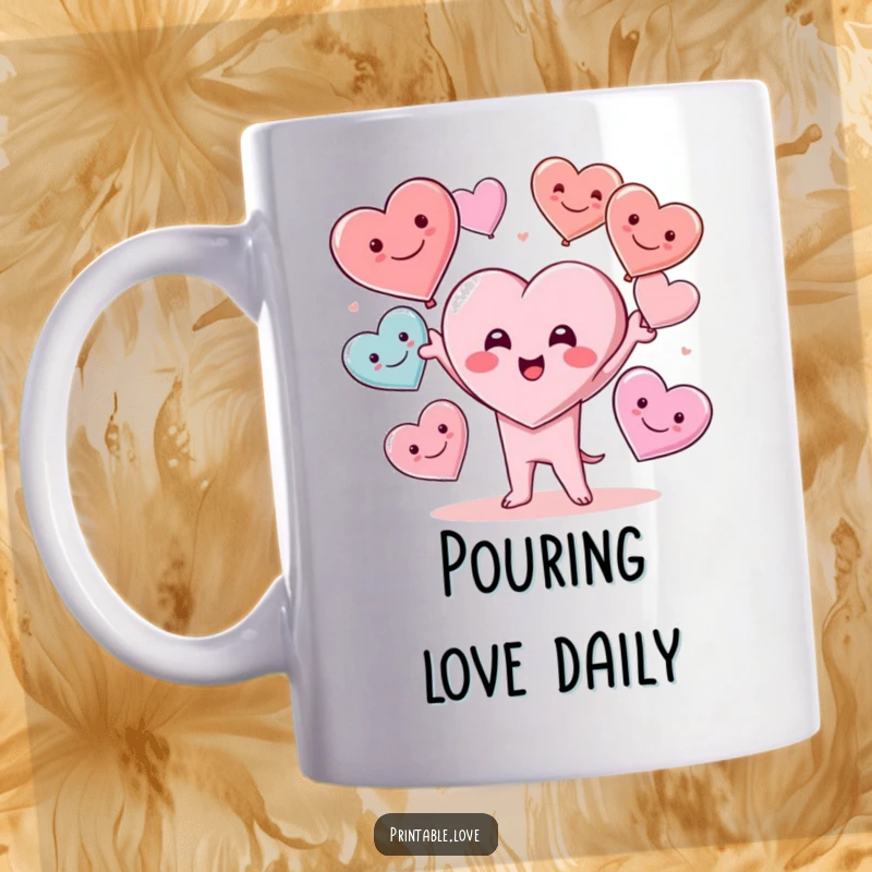 Funny Kawaii Heart Character Juggling Multiple Smiling Hearts with Delight, Perfect for Gifts