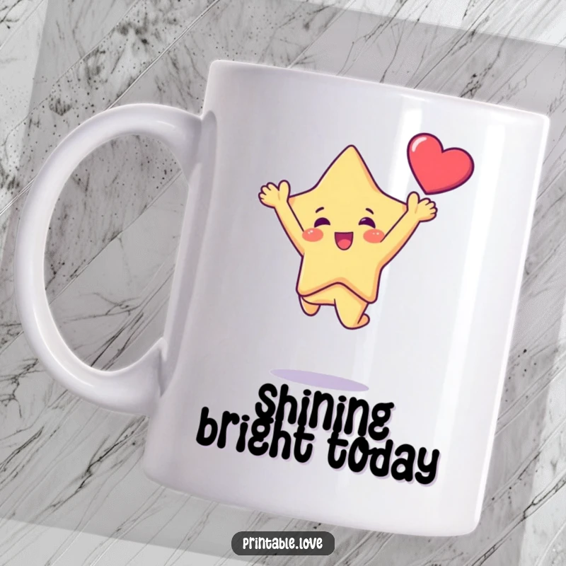 Funny Kawaii Star Character Doing a Joyful Leap Holding a Heart Aloft, Perfect for Gifts