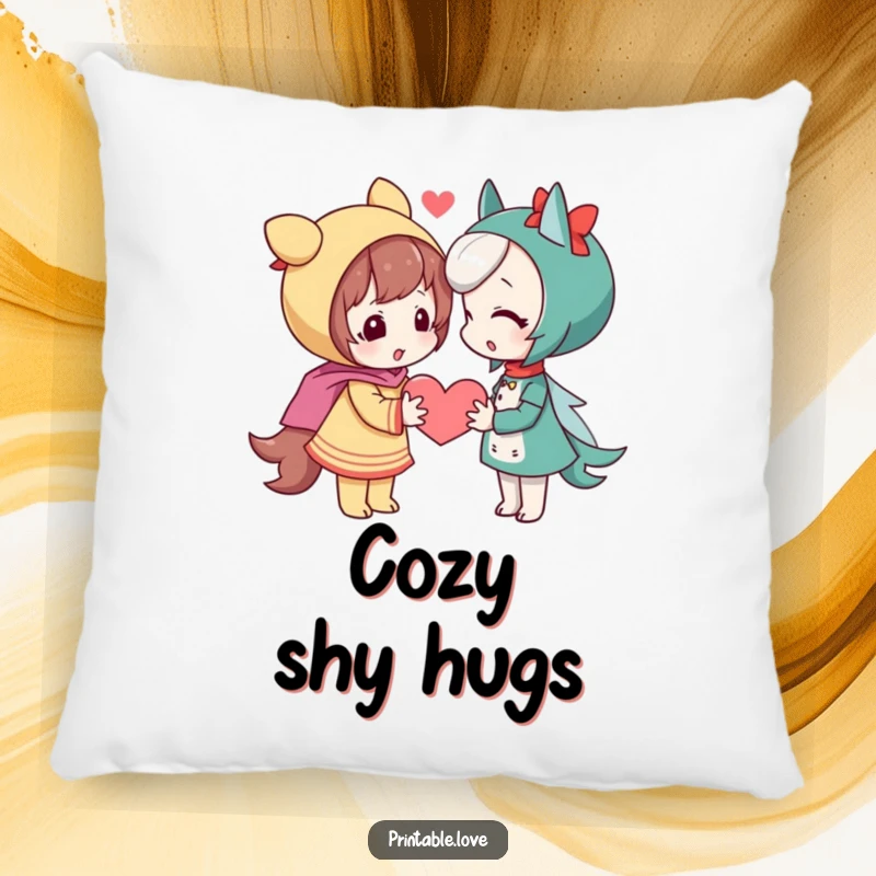 Funny shy character pillow, a playful figure giving a heart, soft and funny gift.