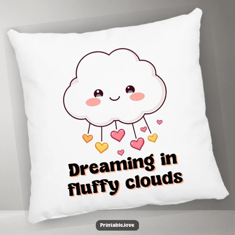 Funny Cloud Pillow: A smiling cloud character showers sparkling hearts, creating a soft, comforting, and funny accent piece.