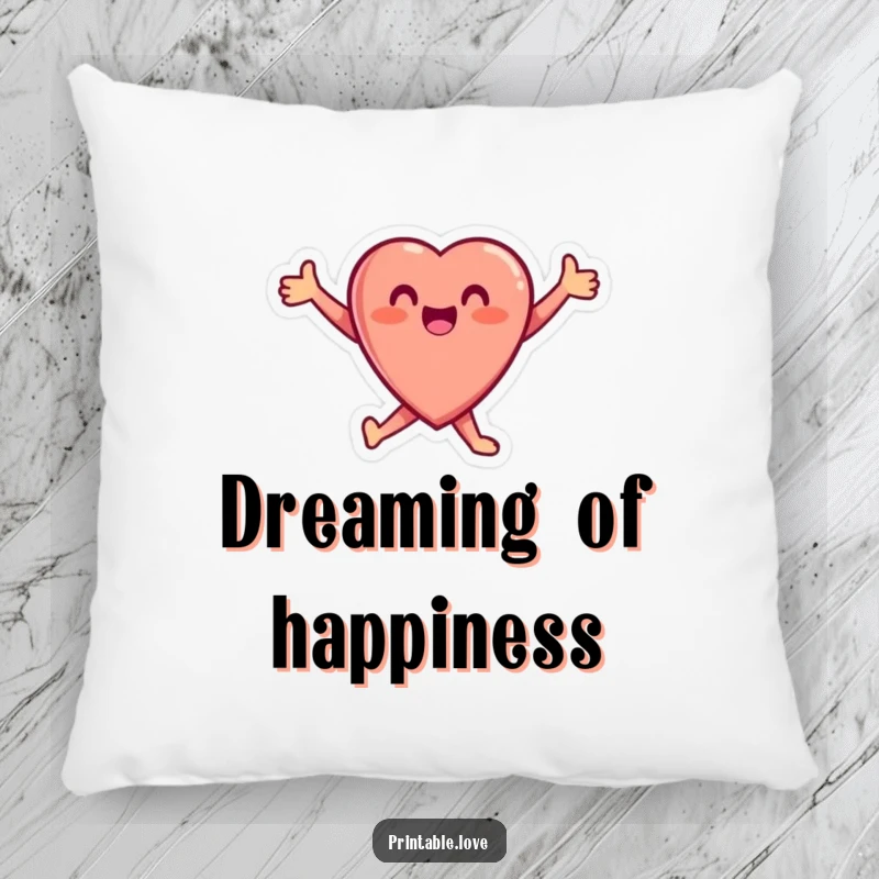 Funny Heart Pillow featuring a small, ecstatic heart character leaping with arms outstretched, providing soft comfort and radiating joy.