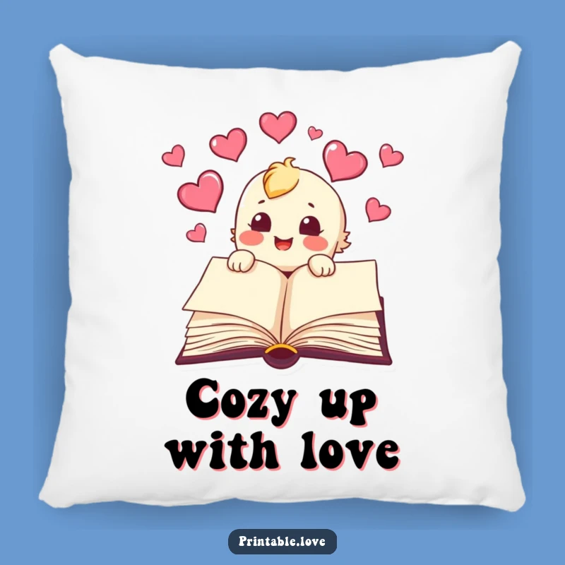 Funny Book Pillow: Soft Comfort with Flying Hearts, a Cozy Reader's Gift