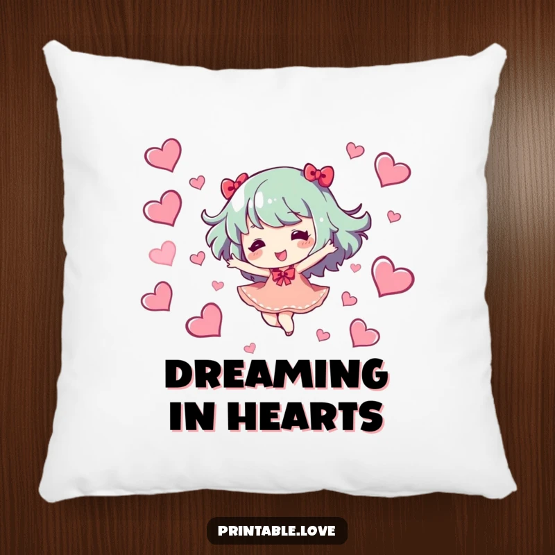 Funny Pillow: A soft cushion with a character dancing happily surrounded by hearts, offering comfort and a funny gift.
