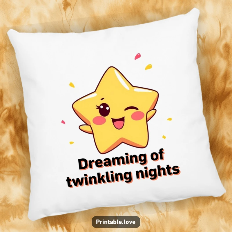 Funny Star Pillow: A tiny, winking star character playfully tosses confetti, adding a touch of funny, festive charm to any cushion.