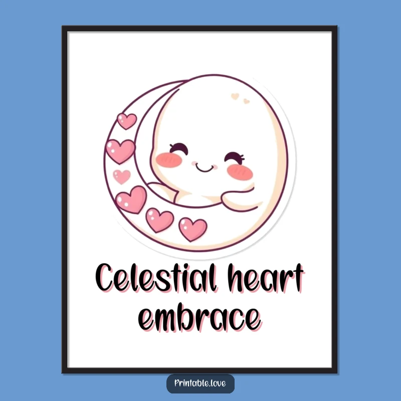 Funny Moon Digital Art: Heart Crescent for Instant Celestial Wall Decor