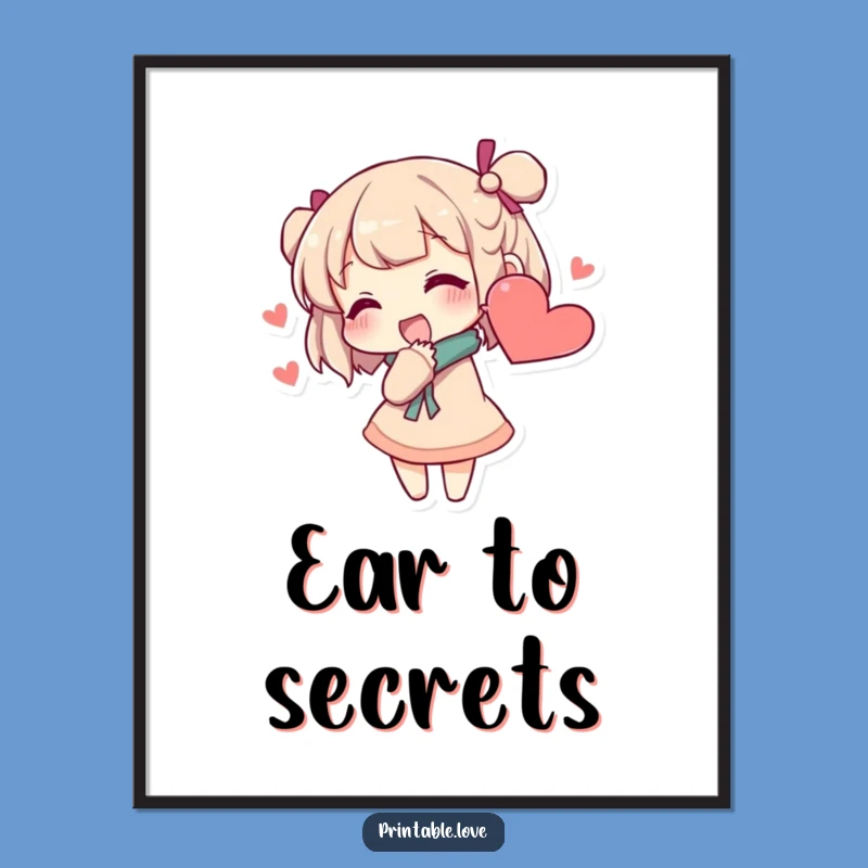 Funny Secret Whisper Digital Art: Printable Heart Ear Art
