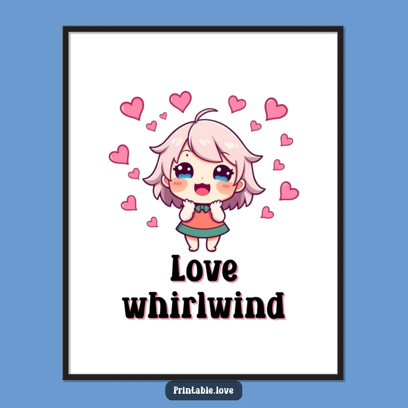 Funny Excited Character Art Print: Swirling Hearts Downloadable, DIY Funny Gift