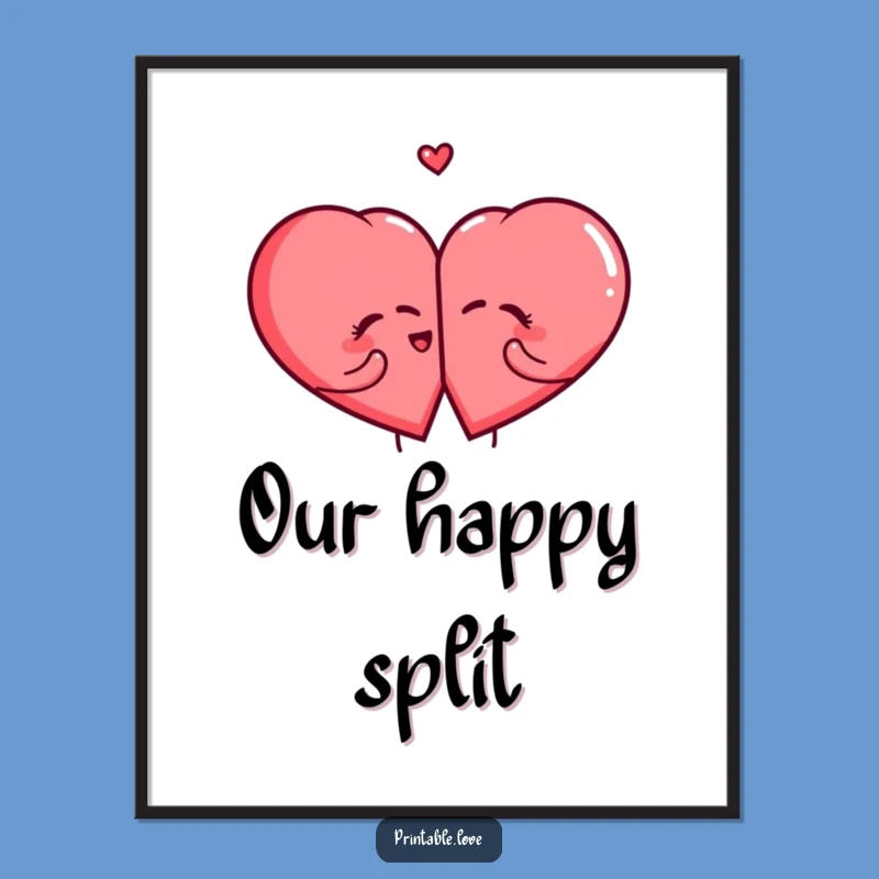 Funny Giggling Heart Digital Art - Hilarious Split Heart Printable, Instant Funny Gift