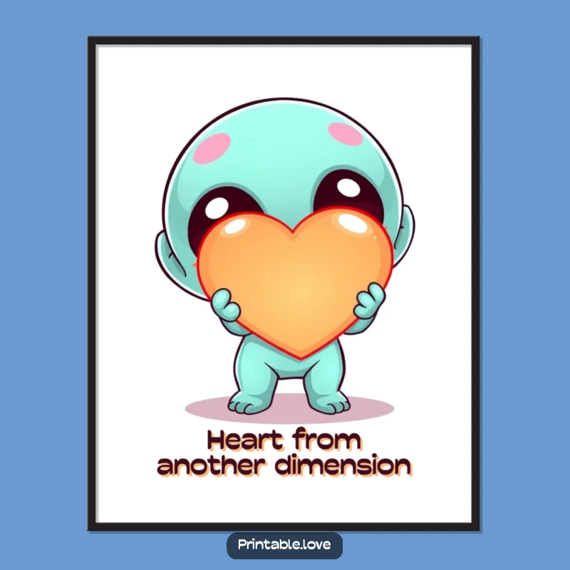 Funny Kawaii Alien Heart Digital Art - Sci-Fi Character Cute Printable Gift