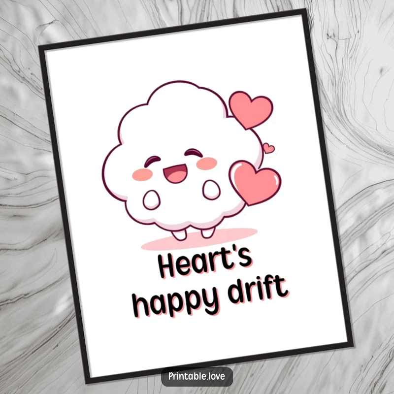 Funny Kawaii Cloud Digital Art Print: A digital illustration of a cute cloud character laughing uncontrollably, with a nearby happy heart, perfect for cheerful wall art.