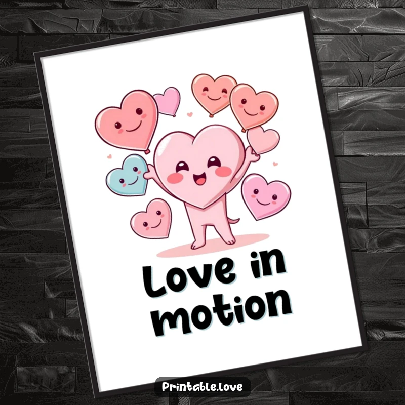 Funny Kawaii Heart Character Juggling Multiple Smiling Hearts with Delight, Humorous Decor, Funny Gift