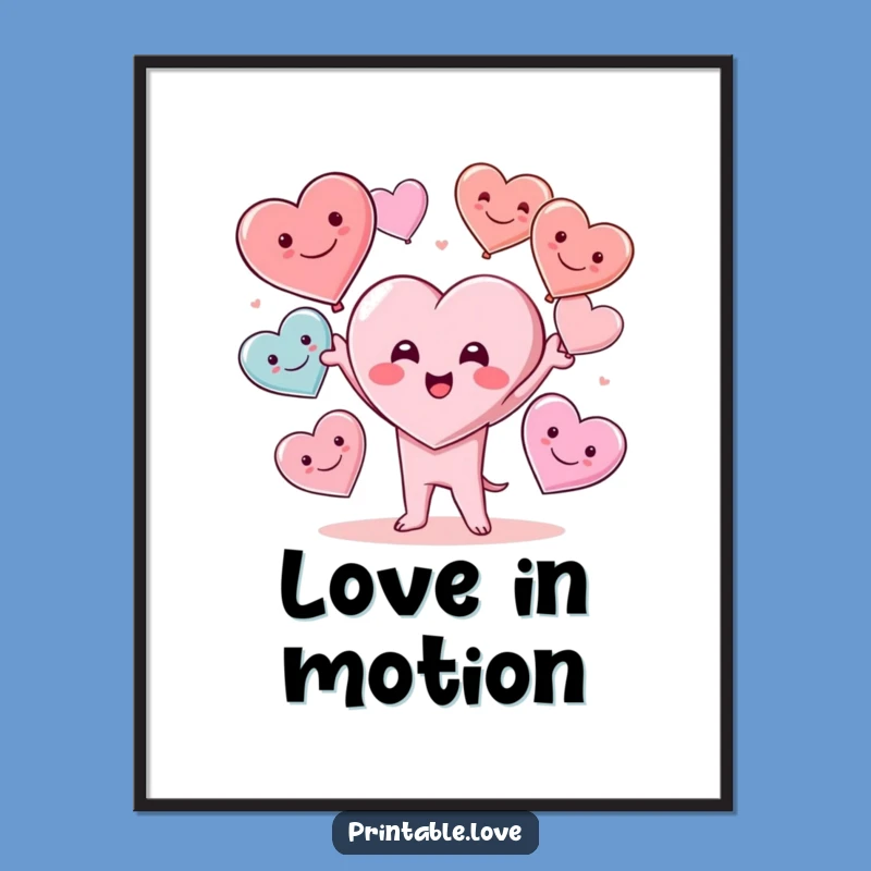 Funny Kawaii Heart Juggler Digital Art: Instant Love-Filled Decor for Your Space