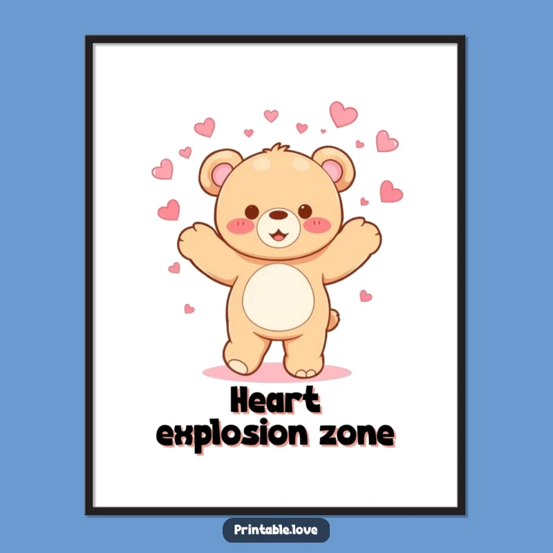 Funny Kawaii Teddy Bear Digital Art - Dancing Bear Hearts for Instant Joyful Decor