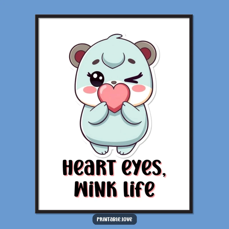 Funny Kawaii Winking Character Digital Art - Instant Cute Decor Upgrade