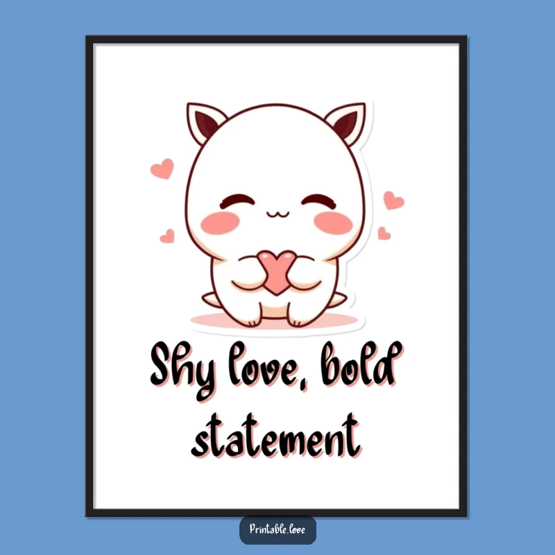 Funny Shy Kawaii Heart Digital Art - Instant Sweet Decor Download