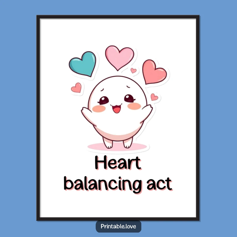Funny Heart Juggling Digital Art: Printable Blushing Character Art
