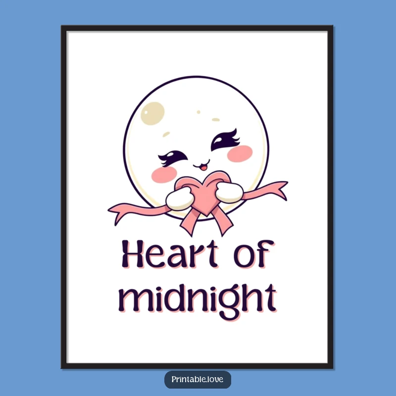 Funny Kawaii Moon Digital Art - Winking Character Download, Instant Funny Gift Decor