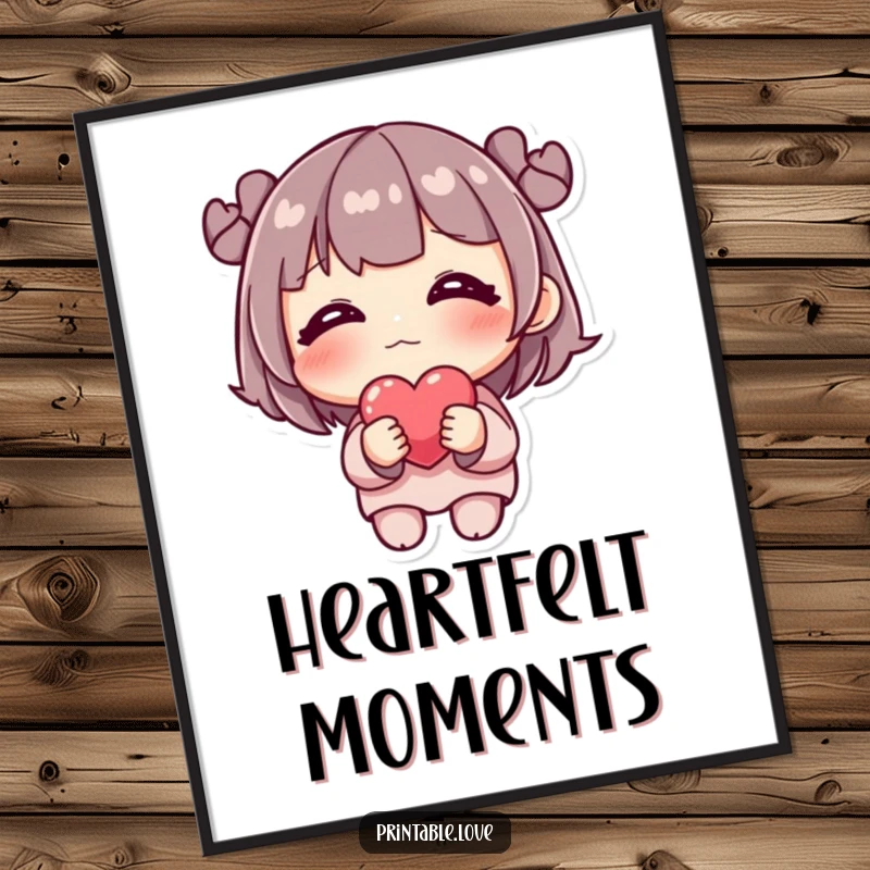 Funny Digital Art Print: A shy character is blushing intensely, holding a single delicate heart, instant wall art.