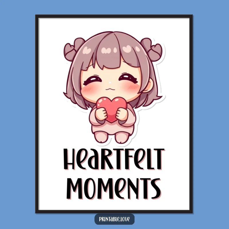 Funny Shy Heart Blushing Character Digital Art - Instant Cute Decor, Perfect Gift