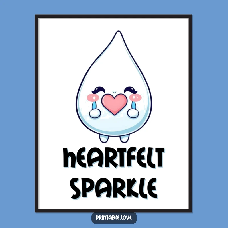 Funny Kawaii Teardrop Digital Art - Happy Tears Download, Instant Funny Gift Decor