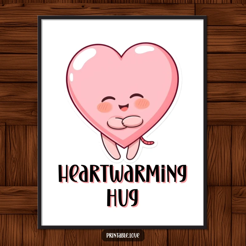 Funny Giggling Heart Digital Art Print: character hugging a heart, instant funny gift.