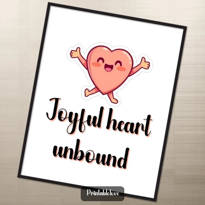 Funny Heart Digital Art showcasing a small, joyful heart character leaping with arms outstretched, ready for printing and spreading happiness.