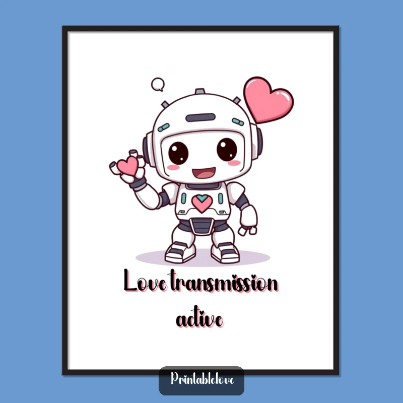 Funny Kawaii Robot Digital Art - Heartfelt Bowing Robot for Instant Humorous Decor