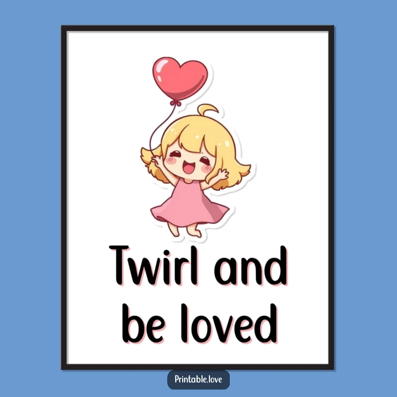Funny Kawaii Digital Art: Joyful Heart Twirl Instant Download Gift