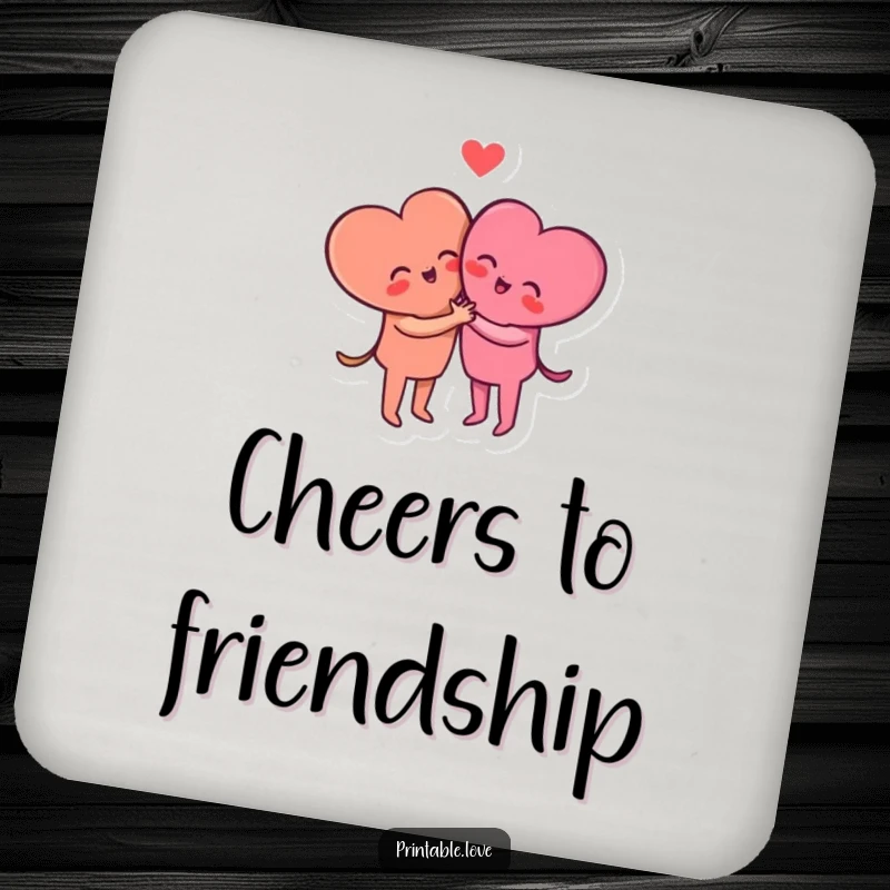 Funny small heart characters in a gentle hug on cute drink coasters, adding a touch of love.