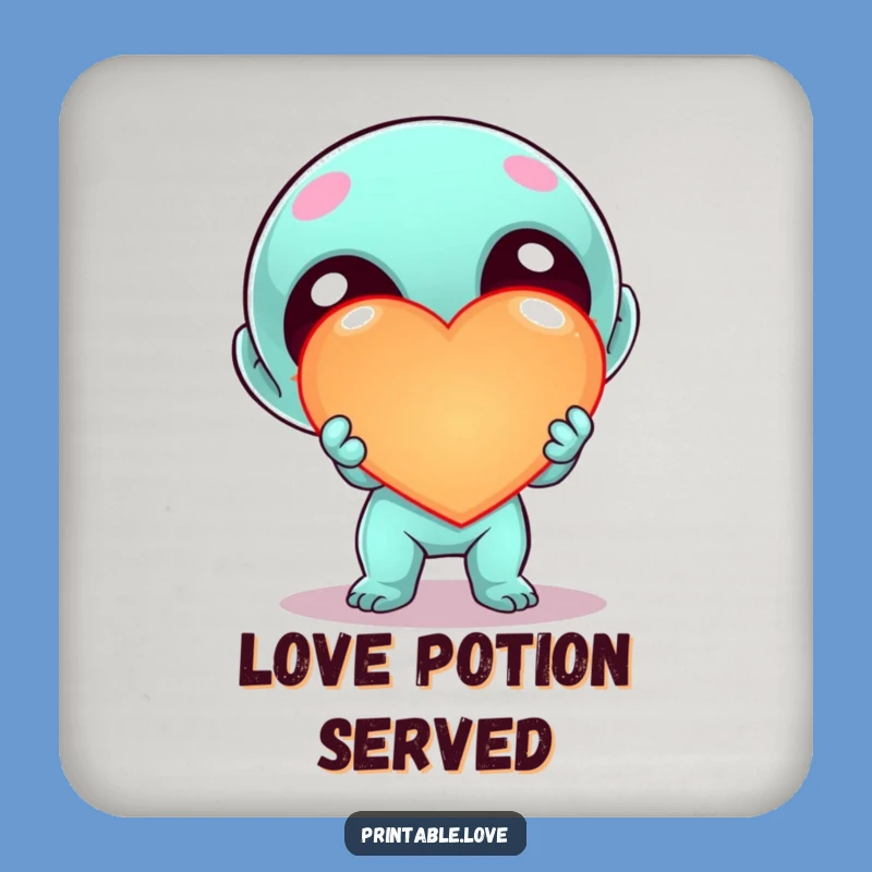 Funny Kawaii Alien Heart Coaster - Cute Sci-Fi Character Drink Protector Gift