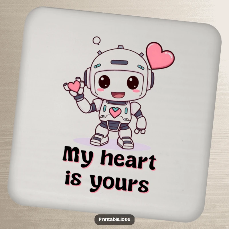 Funny Kawaii Robot Coaster: A robot bows with a heart, providing humorous surface protection and a charming accent.