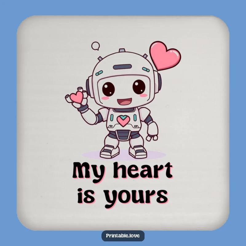 Funny Kawaii Robot Coaster - Protect Surfaces with a Heart-Holding Robot's Humor