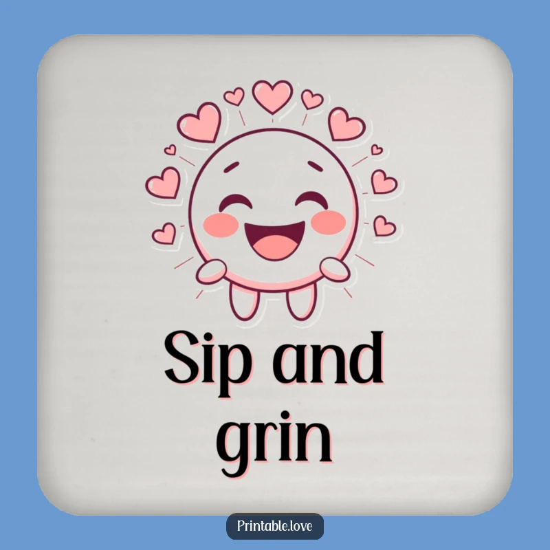 Funny Kawaii Smiley Face Coaster - Laughing Heart Character Drink Protector Gift